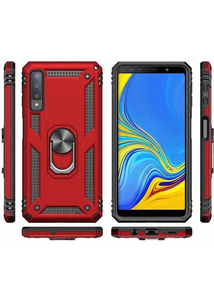 - Galaxy A7 2018 Uyumlu Kılıf Yüzüklü Çift Katman Zırh Tank Vega Kapak