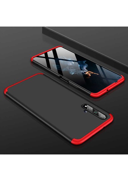 - Huawei Honor 20 - Kılıf Parmak izi Yapmayan 3 Parça Ays Kapak - Siyah-Kırmızı - T11288