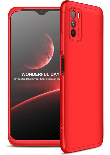 - Xiaomi Poco M3 - Kılıf Parmak izi Yapmayan 3 Parça Ays Kapak - Kırmızı