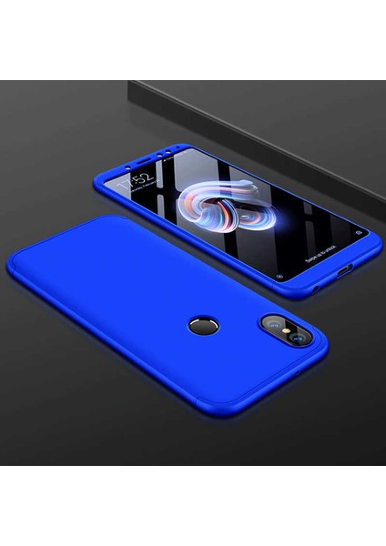 - Xiaomi Redmi Note 7 - Kılıf Parmak izi Yapmayan 3 Parça Ays Kapak - Mavi