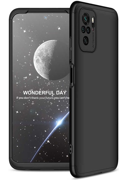 - Xiaomi Redmi Note 10 - Kılıf Parmak izi Yapmayan 3 Parça Ays Kapak - Siyah