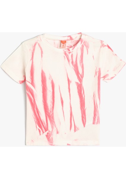 Tişört Batik Desenli Kısa Kollu Bisiklet Yaka Pamuklu