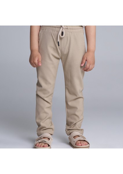 EMR Kids Bej Jogger Pantolon  Yandan Cepli -Beli Lastikli-Bağcıklı