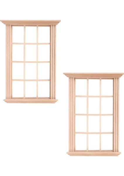 2 Adet Mini Mobilya Bebek Evi Minyatür Pencere Çerçevesi Modeli Dekorasyon Windows Mobilya Oyuncak (Yurt Dışından)