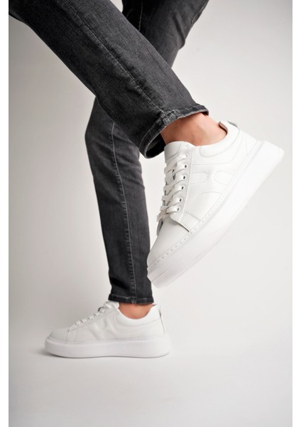 BA04507 Beyaz Deri Erkek H Baskı Deri Günlük Spor Ayakkabı - Beyaz Deri fiyatları
