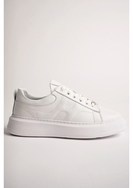 BA04507 Beyaz Deri Erkek H Baskı Deri Günlük Spor Ayakkabı - Beyaz Deri indirimleri