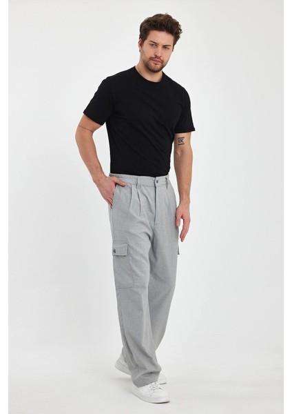 Erkek Palazzochic Yüksek Bel Bol Kargo Cepli Baggy Pantolon Gri Melanj fırsatları