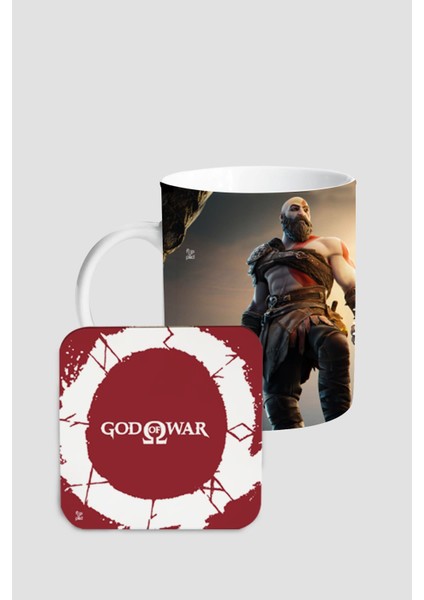 God Of War Bilek Destekli Mousepad Kupa Bardak ve Ahşap Altlıklı Set