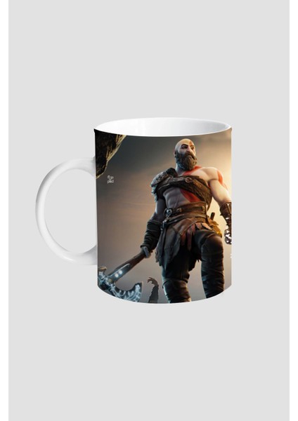 God Of War Bilek Destekli Mousepad Kupa Bardak ve Ahşap Altlıklı Set