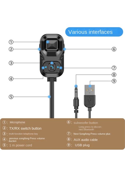 Araç Bluetooth Alıcısı Aux Araç 3.5mm Ses Bluetooth Adaptörü Verici Bluetooth 5.1 Ses Adaptörü (Yurt Dışından)