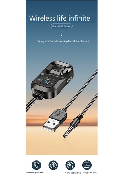 Araç Bluetooth Alıcısı Aux Araç 3.5mm Ses Bluetooth Adaptörü Verici Bluetooth 5.1 Ses Adaptörü (Yurt Dışından)