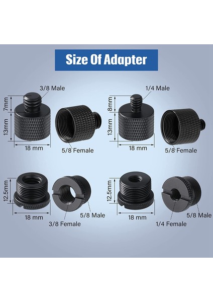 Adet Mikrofon Standı Konu Adaptör Seti, 5/8 Dişi - 3/8 Erkek ve 3/8 Dişi - 5/8 Erkek Vida Adaptör Konusu (Yurt Dışından)