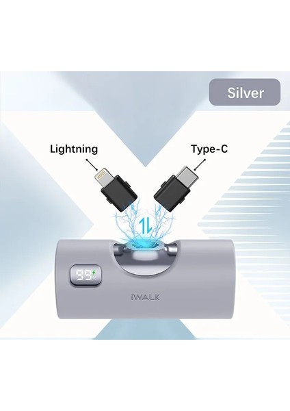 LPX001 5000MAH Type-C ve Lighting Uyumlu Powerbank - Gümüş