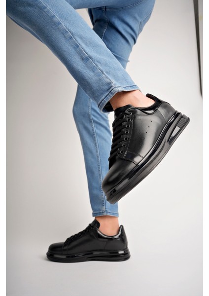 BA04471 Siyah H Erkek Deri Alx Jel Yüksek Taban Spor Ayakkabı - Siyah H Deri - 43