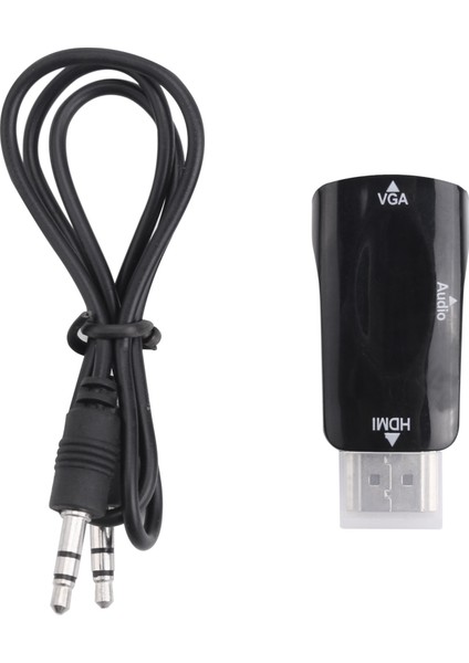 -Pc, Dizüstü Bilgisayar, Dvd, Masaüstü, Tv Kutusu Veya Diğer Uyumlu Giriş Aygıtları Için 3,5 mm Ses Kablosu Konnektörlü VGA Dönüştürücü Altın Kaplamayla Uyumlu - Siyah (Yurt Dışından)