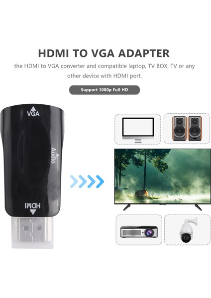 -Pc, Dizüstü Bilgisayar, Dvd, Masaüstü, Tv Kutusu Veya Diğer Uyumlu Giriş Aygıtları Için 3,5 mm Ses Kablosu Konnektörlü VGA Dönüştürücü Altın Kaplamayla Uyumlu - Siyah (Yurt Dışından)