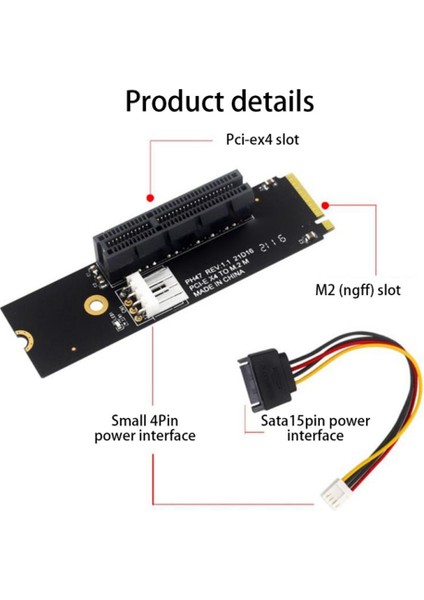 Ngff M.2 - Pcı-E 4x Yükseltici Kart M2 M Anahtar - Pcıe X4 Adaptörü, LED Göstergeli Sata Güç Yükseltici Madencilik Için (Yurt Dışından)