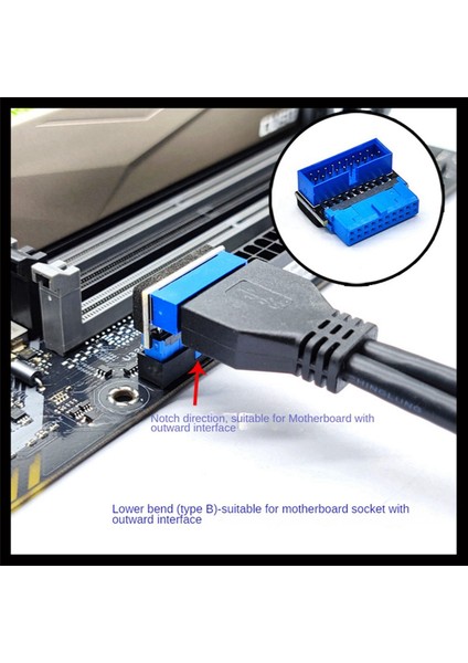 USB Başlık Adaptörü Usb3.2 Gen1 19PIN/20PIN Soket 90 Derece Direksiyon Dirsek Dönüştürücü Dıy Masaüstü Anakart B (Yurt Dışından)