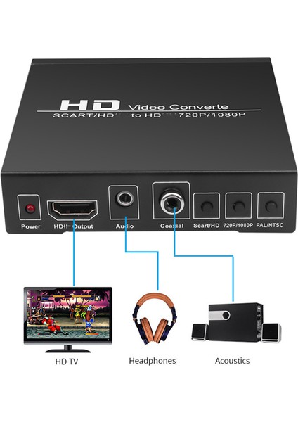 Full Hd 1080P Dijital Video Dönüştürücü Yüksek Çözünürlüklü Video Adaptörü Scart - Hdtv-Abd Tak Için Uyumlu Adaptör (Yurt Dışından)