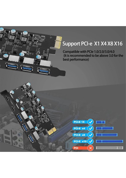 Port USB 3.0 Pcı Express Genişletme Kartı Masaüstü Bilgisayar Pcıe Adaptör Kartı Windows 11/10/8/7 USB Denetleyici Yükseltici Kartları (Yurt Dışından)