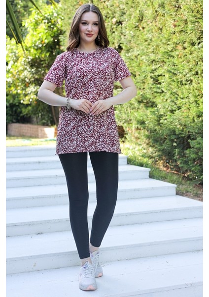 Beste Çiçek Desen Kısa Kol Tunik 958 - Bordo fiyatları