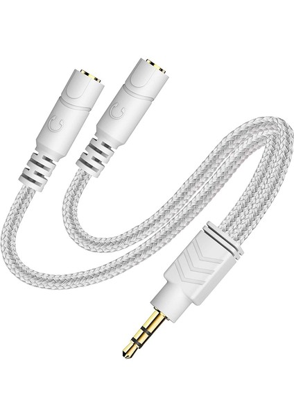 Örme 3,5 mm Ses Ayırıcı 3 Kutuplu Ayırıcı Kablo -Beyaz (Yurt Dışından)