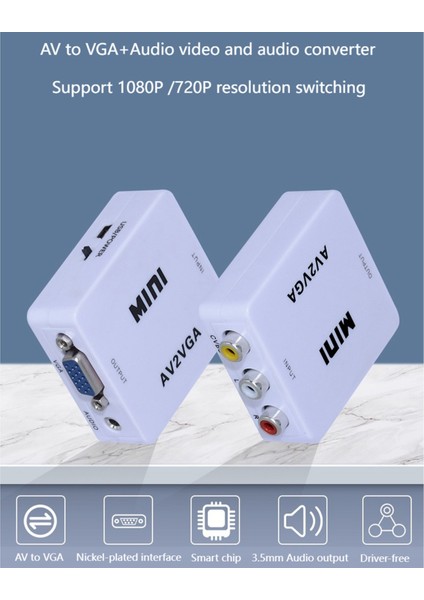 Av (Rca) - VGA Ses Video Dönüştürücü, Destek Çözünürlüğü 1080P /720P,3,5 mm Ses Ses Giriş Bağlantı Noktası Ile,stb Tv Pc Için (Yurt Dışından) indirimleri