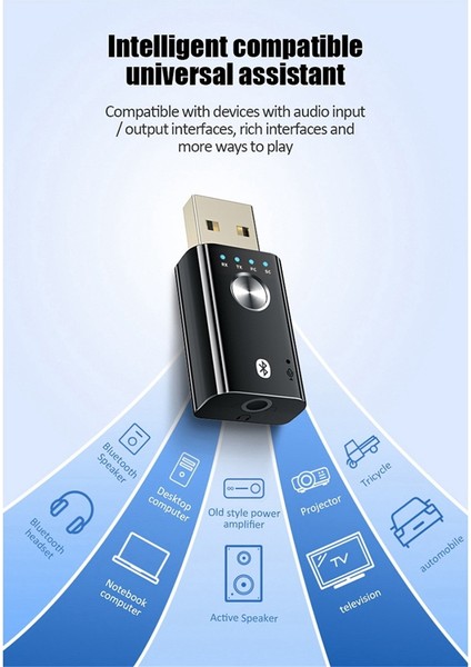 4'ü 1 Arada Kablosuz USB Bluetooth 5.0 Adaptörü 3,5 mm Jak Aux Bt Alıcısı (Yurt Dışından)