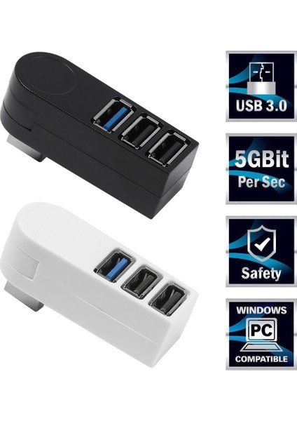 Pc Dizüstü Bilgisayar Için Mini Döndürülebilir 3 Bağlantı Noktalı USB 3.0 Hub Yüksek Hızlı (Siyah) (Yurt Dışından) modelleri