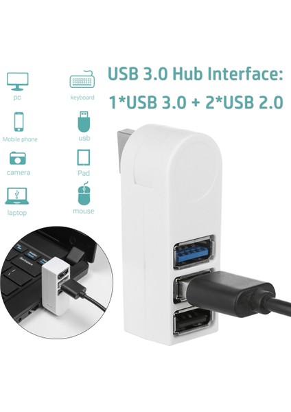 Pc Dizüstü Bilgisayar Için Mini Döndürülebilir 3 Bağlantı Noktalı USB 3.0 Hub Yüksek Hızlı (Siyah) (Yurt Dışından) fırsatları