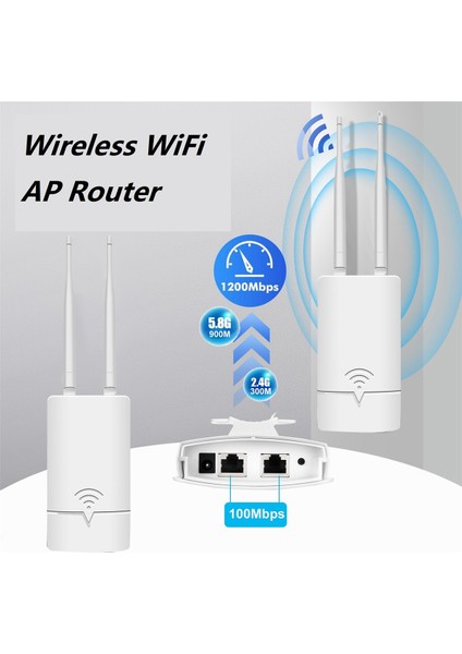 2.4g/5g Kablosuz Wifi Ap Yönlendirici 1200MBPS, 2X5DBI Anten Desteği Dış Mekan Monitörü Için Poe ve Dc Güç Kaynağı Ab Tak (Yurt Dışından) modelleri