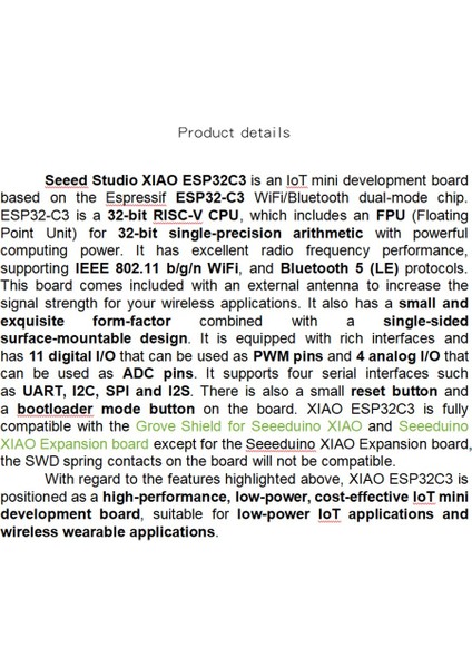 Seeeduino ESP32-C3 Wifi Bluetooth Mesh 5.0 Geliştirme Kartı Modülü 4mb Flash 400KB Sram For- (Yurt Dışından)