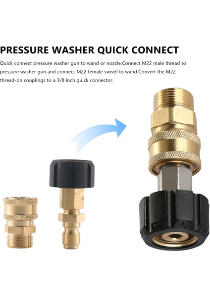 Basınçlı Yıkama Makinesi Adaptör Seti, M22-14 Döner + 3/8 Inç Fiş, 5000 Psı (Yurt Dışından) indirimleri