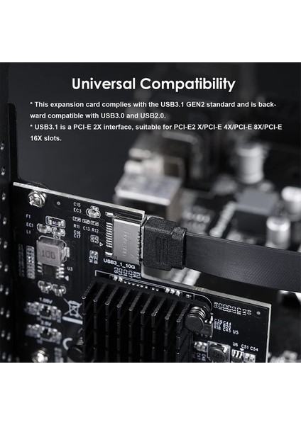 Pcı-E 2x - Usb3.1 A-Key Gen2 Ön Tip-E Genişletme Kartı, 10 Gbps Tip-E Dahili 20 Pimli Ön Panel Konektörü Yükseltici Kart (Yurt Dışından)