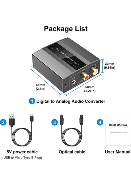 Optik - Rca Dönüştürücü Ses Dönüştürücü Dijital - Analog Ses Koaksiyel - Rca Adaptörü 3,5 mm Aux, Optik Kablo ile (Yurt Dışından)