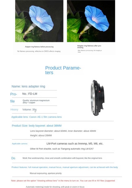 Fl Lens ile M Gövde Arasında Lens Adaptör Halkası (Yurt Dışından)