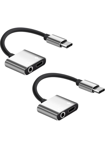 2'si 1 Arada Type-C - 3,5 mm Kulaklık Jakı Adaptörü/konektörü Şarj Cihazı Gümüş (Yurt Dışından)