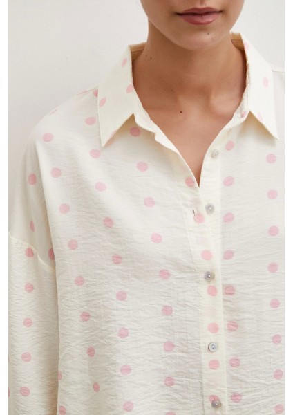 Puantiyeli Oversize Gömlek Pembe modelleri