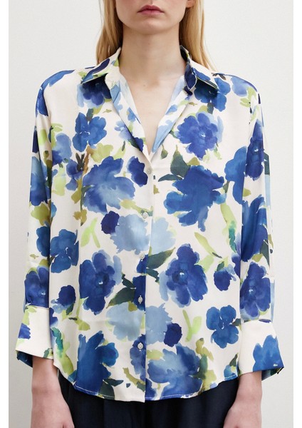 Çok Renkli Çiçek Desenli Gömlek Mavi fiyatları