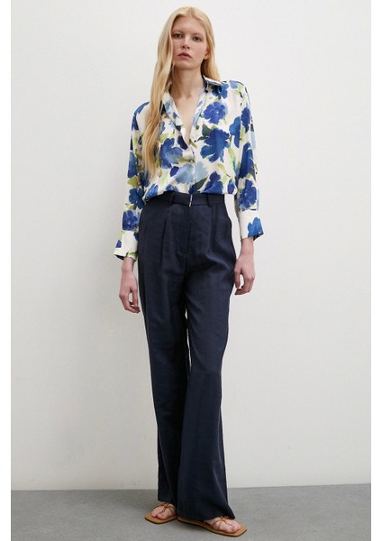 Çok Renkli Çiçek Desenli Gömlek Mavi indirimleri