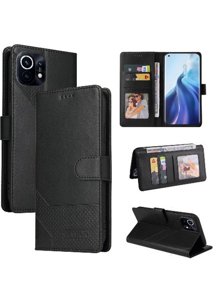 Xiaomi 11 Kickstand Üç Kart Yuvaları Premium Deri 4 Için Flip Case (Yurt Dışından)