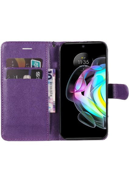 BDT Boutique Motorola Kenar 20 Klasik Düz Renk Için Flip Case Kart Yuvası ile Yüksek (Yurt Dışından)