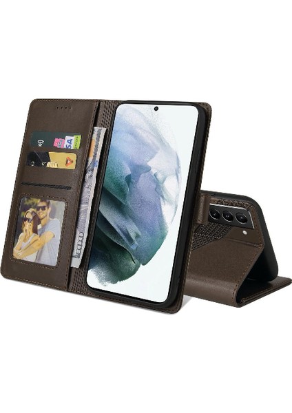 Samsung Galaxy S22 Üç Kart Yuvaları Premium Deri Için Flip Case (Yurt Dışından)