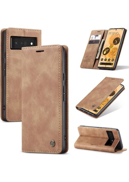 Google Piksel 6 Pro Manyetik Kapatma Darbeye Dayanıklı Vintage Pu Için Flip Case (Yurt Dışından)