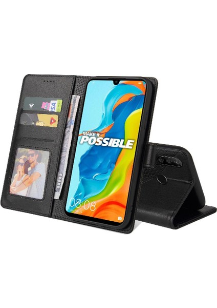 Huawei P30 Lite Premium Deri Kickstand 4 Köşe Üç Için Flip Case (Yurt Dışından)