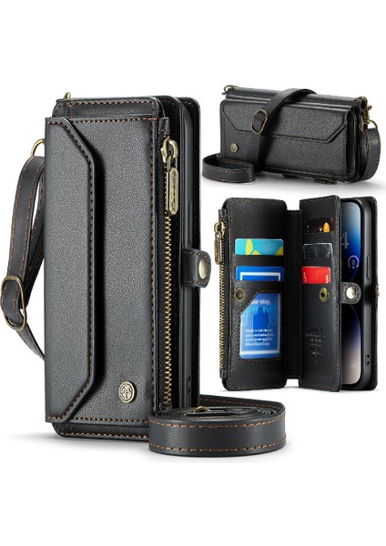 Iphone 14 Için Crossbody Durumda Pro Max Fermuar Faturaları Yuvası Durumda Cüzdan Kartı (Yurt Dışından)