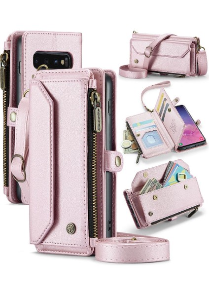 Samsung Galaxy S10 Kart Tutucu Fermuar Faturaları Yuvası Cüzdan Için Crossbody Durumda (Yurt Dışından)