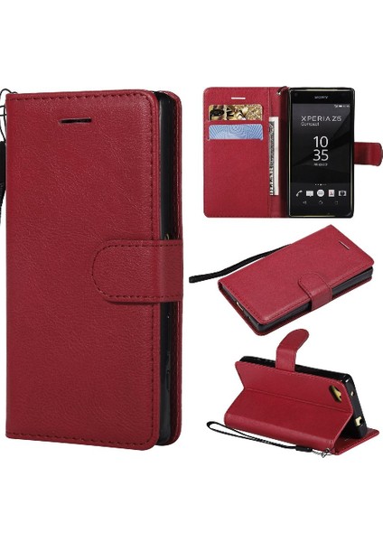 Sony Xperia Z5 Mini Klasik Düz Renk Için Flip Case Kart Yuvası ile Telefon (Yurt Dışından)