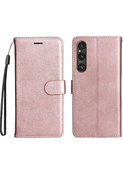 Sony Xperia 1V Için Flip Case Yüksek Kalite Deri Klasik Düz Renk Kılıf (Yurt Dışından)