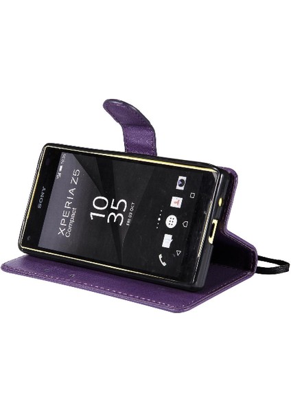 Sony Xperia Z5 Mini Klasik Düz Renk Için Flip Case Kart Yuvası ile Telefon (Yurt Dışından) modelleri